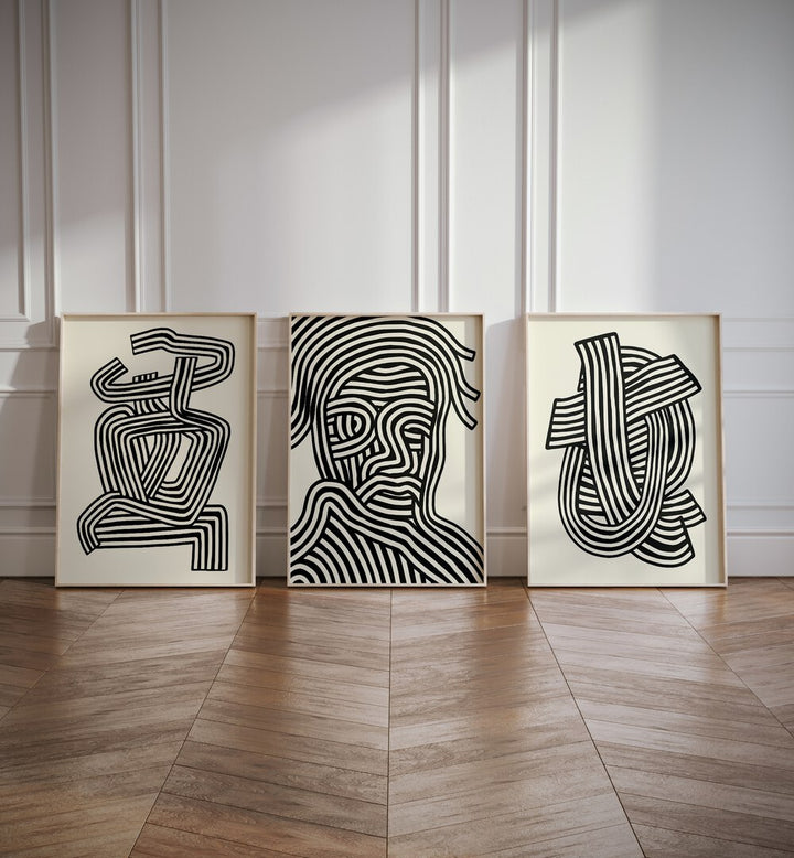 Sophisticated ABSTRACT LINES INFINITY, SET OF 3 PAINTINGS featuring striking line art, perfect for modern decor.