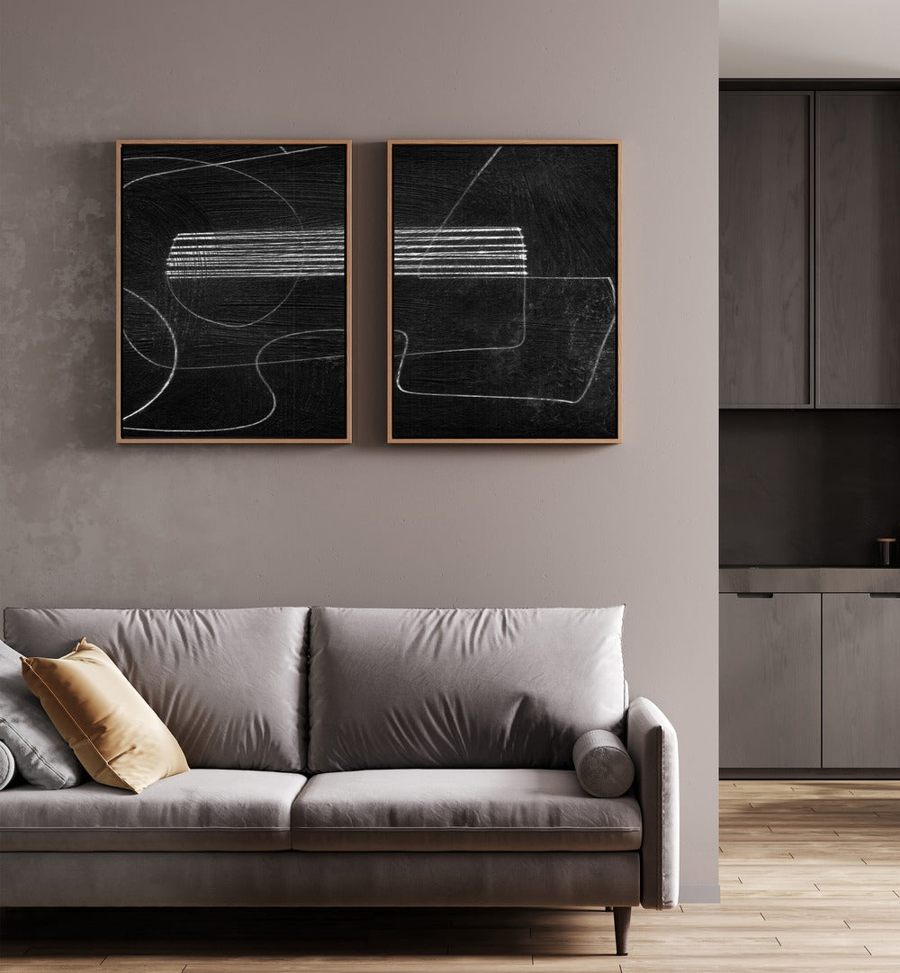 Stylish ABSTRACTION BLACK SET, SET OF 2 PAINTINGS elevates modern decor, perfect for transforming your living space.