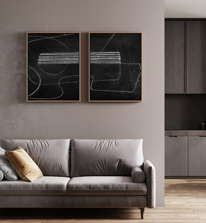 Stylish ABSTRACTION BLACK SET, SET OF 2 PAINTINGS elevates modern decor, perfect for transforming your living space.