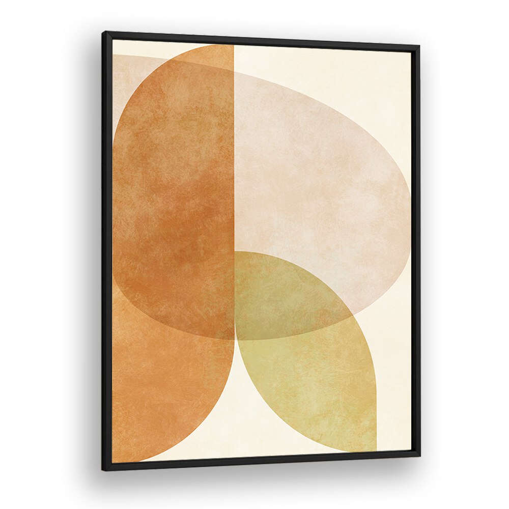 AQUA SHAPES IV KOPIE, ABSTRACT PAINTINGS by Ana Rut Bre features vibrant hues and striking abstract designs in a black frame.