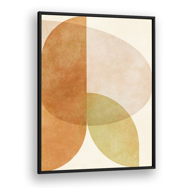 AQUA SHAPES IV KOPIE, ABSTRACT PAINTINGS by Ana Rut Bre features vibrant hues and striking abstract designs in a black frame.