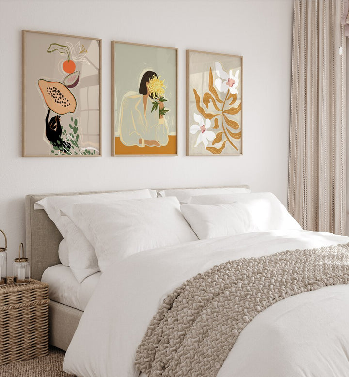 Enhance your home with the ARTY GUAVA ARTWORKS SET II, SET OF 3 PAINTINGS, showcasing vibrant botanical themes.