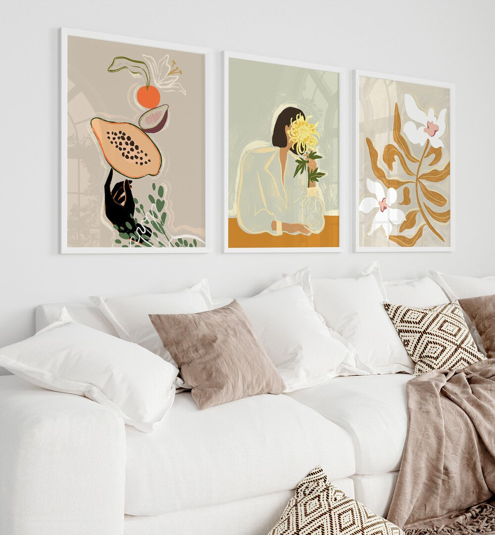 Enhance your decor with the ARTY GUAVA ARTWORKS SET II, SET OF 3 PAINTINGS, featuring vibrant botanical designs.