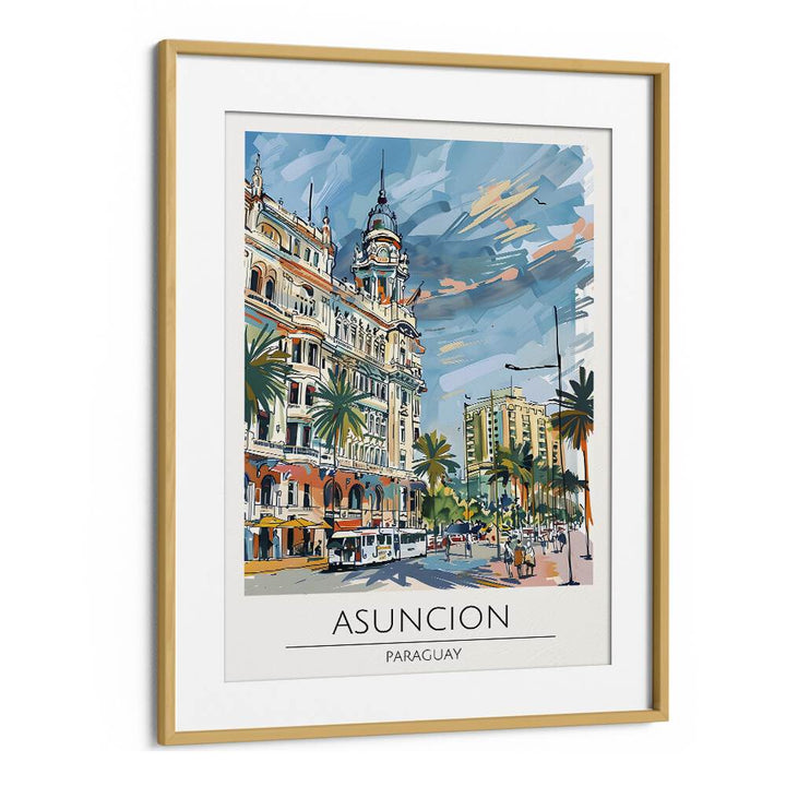 Stunning ASUNCION - PARAGUAY, TRAVEL POSTERS framed in oak, capturing the city's beauty and cultural charm.