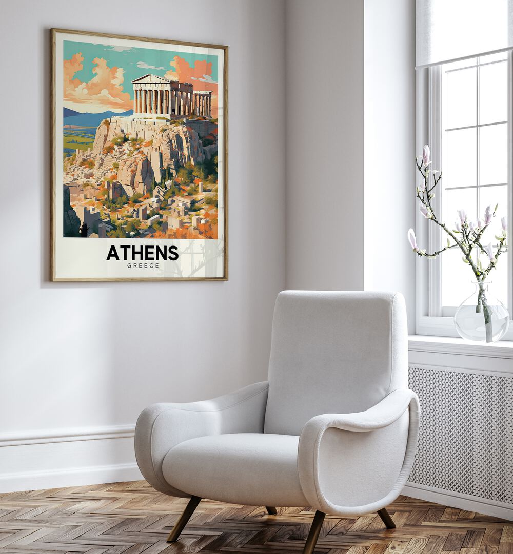 Stylish travel art print showcasing Athens' iconic architecture, perfect for fans of ATHENS - GREECE I, TRAVEL POSTERS.