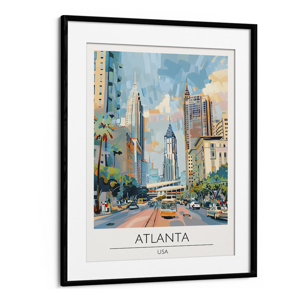 Stylish ATLANTA - USA, TRAVEL POSTERS in a black frame, perfect for enhancing your decor and inspiring wanderlust.
