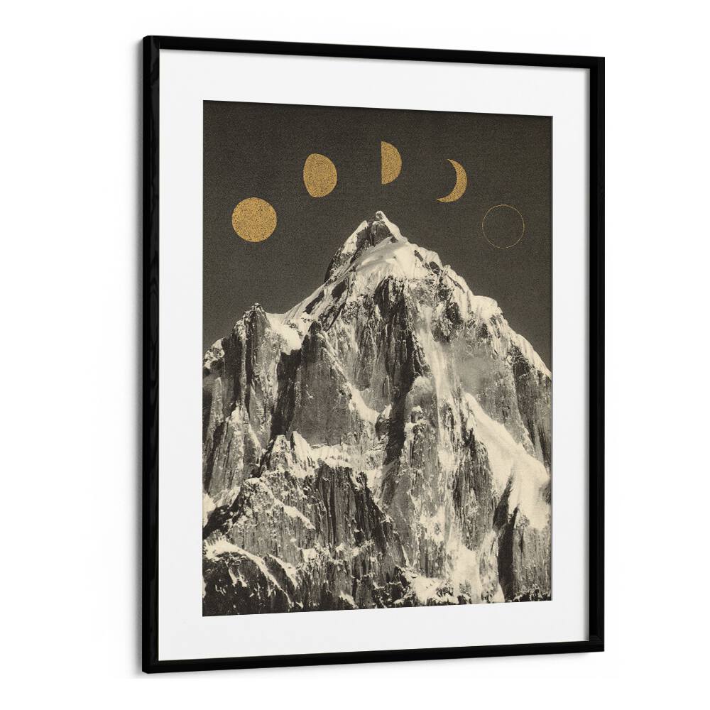 Stunning MOON PHASES, LANDSCAPE PAINTINGS by Florent Bodart, featuring a majestic mountain backdrop and lunar cycles.