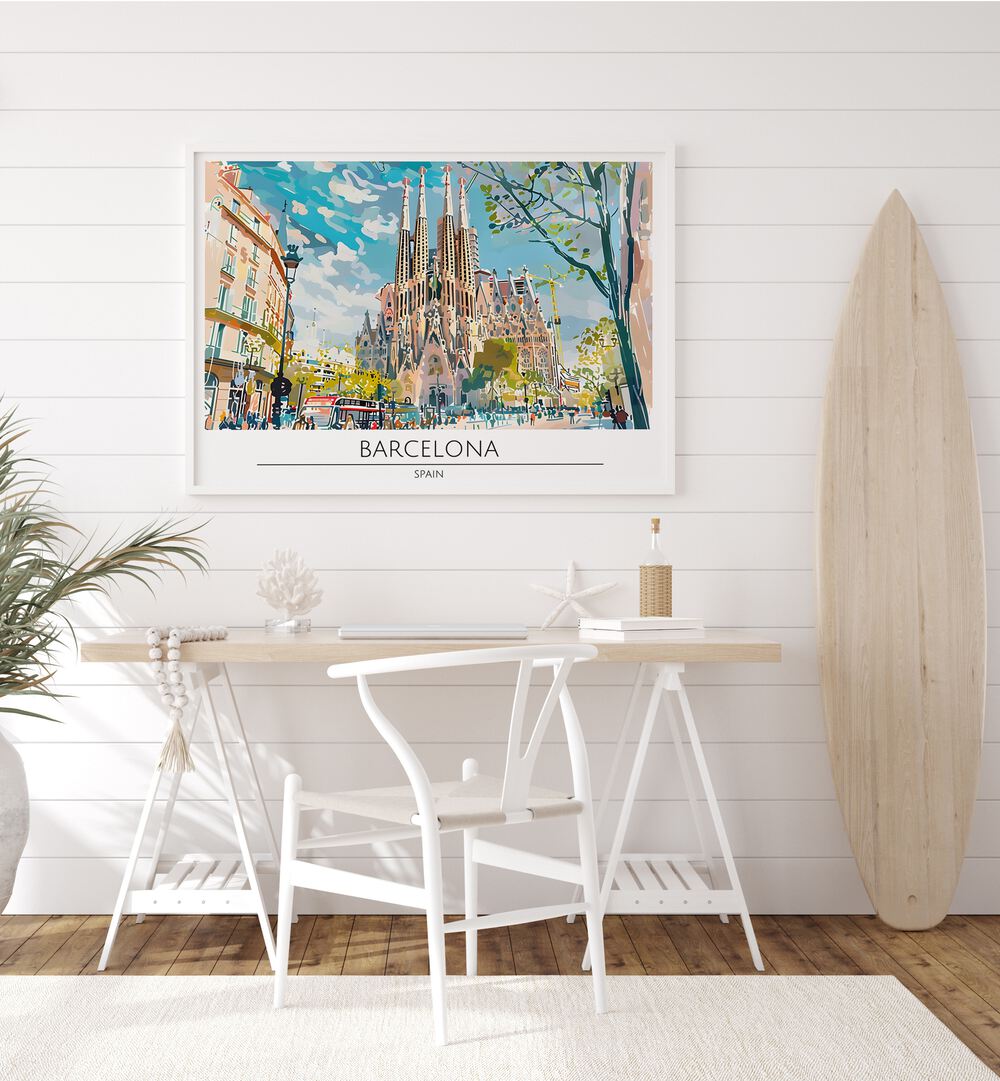 Stunning BARCELONA - SPAIN II, TRAVEL POSTERS art print showcasing iconic architecture and vibrant city life.
