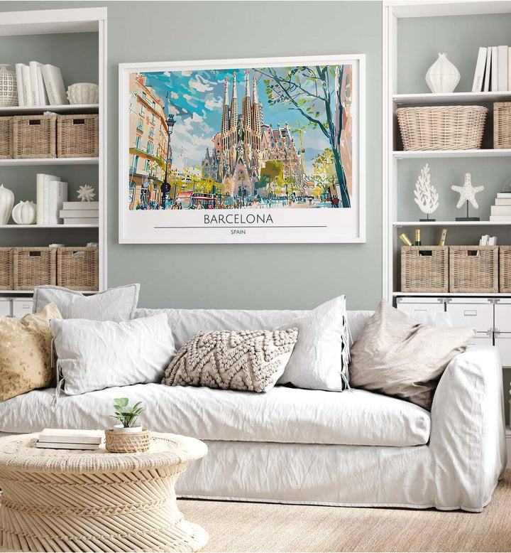 Vibrant BARCELONA - SPAIN II, TRAVEL POSTERS art print showcasing iconic architecture and lively atmosphere.