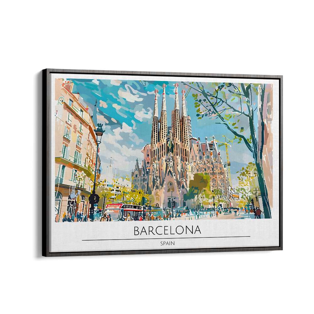 Vibrant BARCELONA - SPAIN II, TRAVEL POSTERS showcasing iconic architecture in a stylish black floater frame.