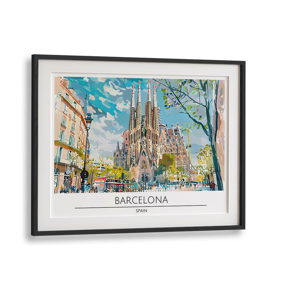 Vibrant BARCELONA - SPAIN II, TRAVEL POSTERS art print showcasing iconic architecture in a stylish black frame.