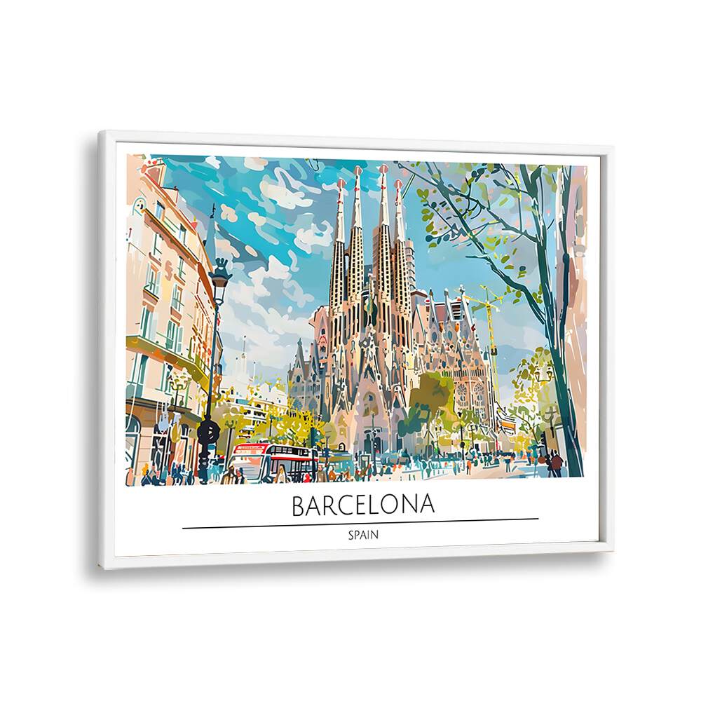Vibrant BARCELONA - SPAIN II, TRAVEL POSTERS showcasing iconic architecture in a stylish white frame. Perfect decor!