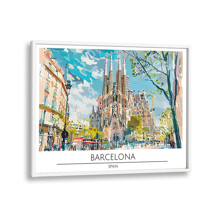 Vibrant BARCELONA - SPAIN II, TRAVEL POSTERS showcasing iconic architecture in a stylish white frame. Perfect decor!