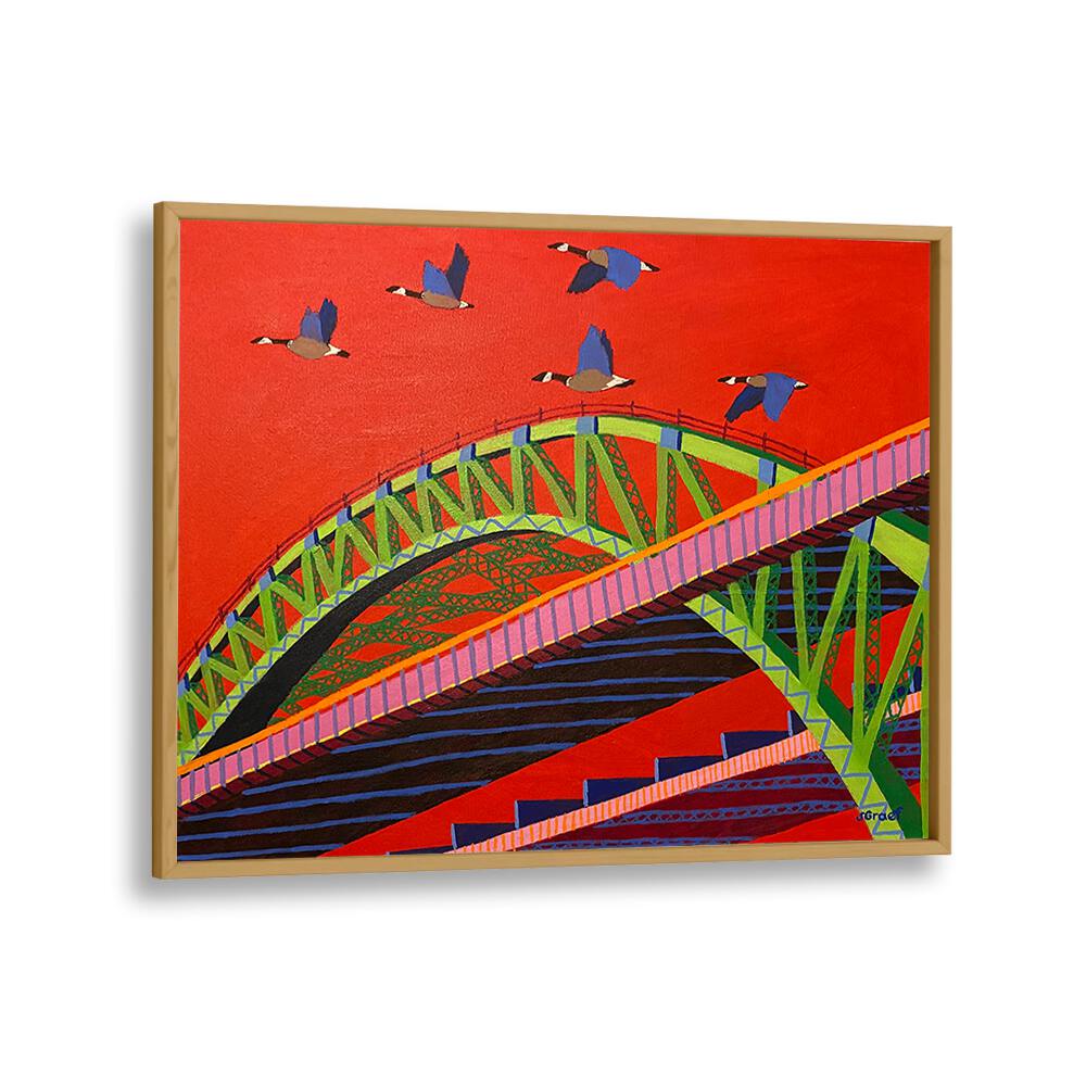 bayonne bridge landscape art prints in Oak Wood Plain Frame