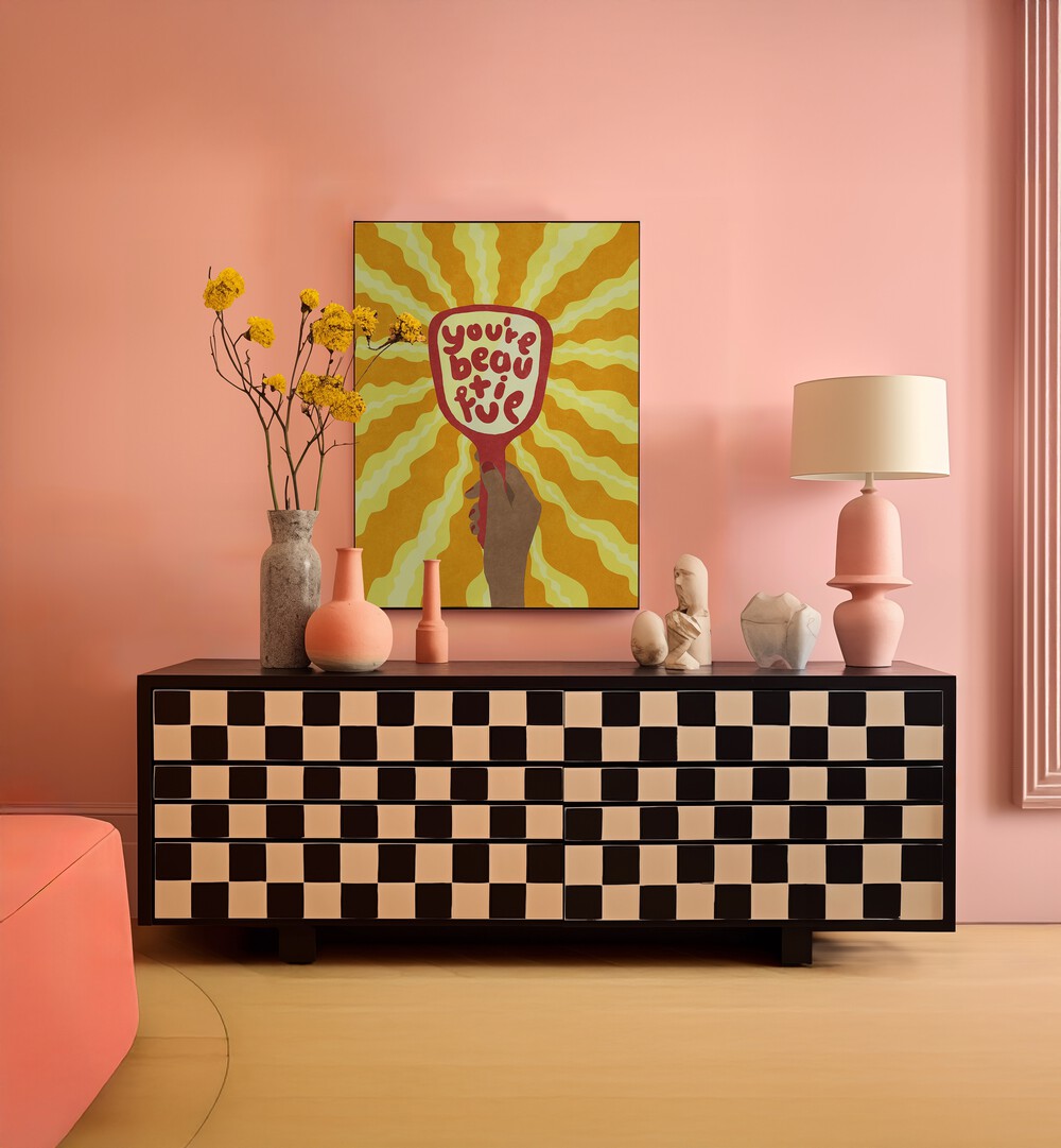 Elevate your space with BEAUTIFUL, QUOTES art by Raissa Oltmanns, featuring vibrant typography and modern design.