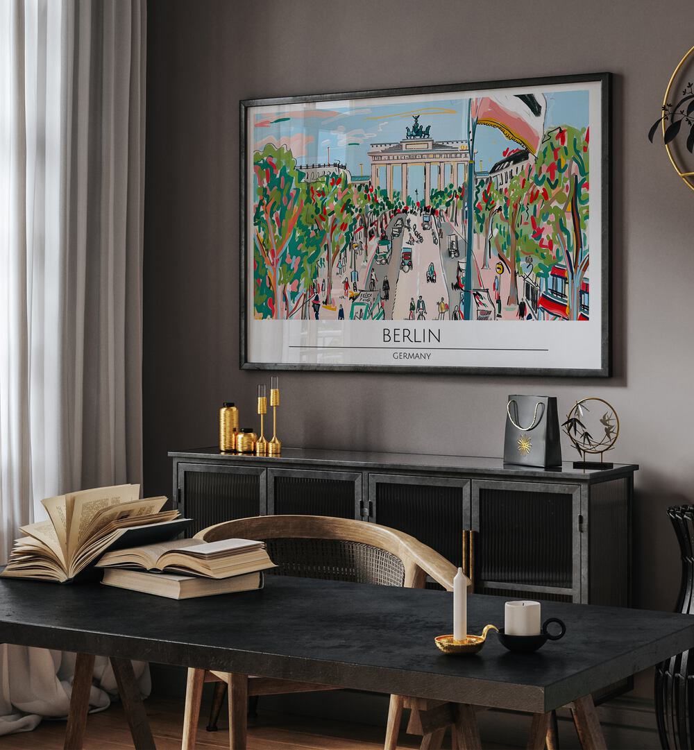 Stylish BERLIN - GERMANY, TRAVEL POSTERS showcasing the iconic Brandenburg Gate, perfect for any art lover's decor.