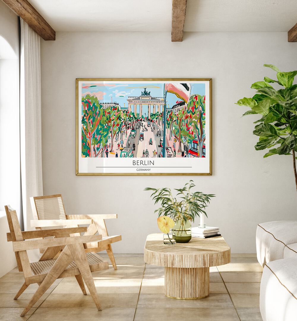 Colorful Berlin - Germany, travel posters showcase the iconic Brandenburg Gate, perfect for art lovers and enthusiasts.