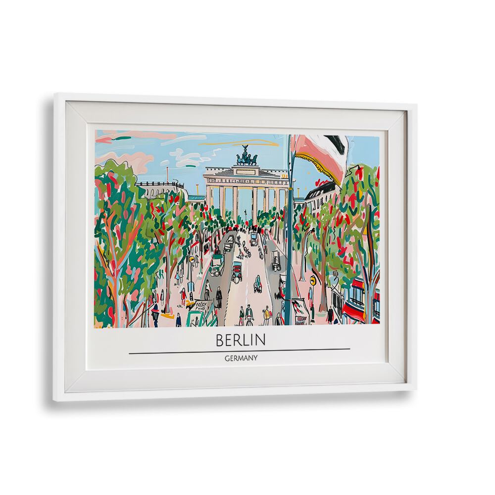 Stylish BERLIN - GERMANY, TRAVEL POSTERS in a white frame, capturing the essence of the vibrant capital city.