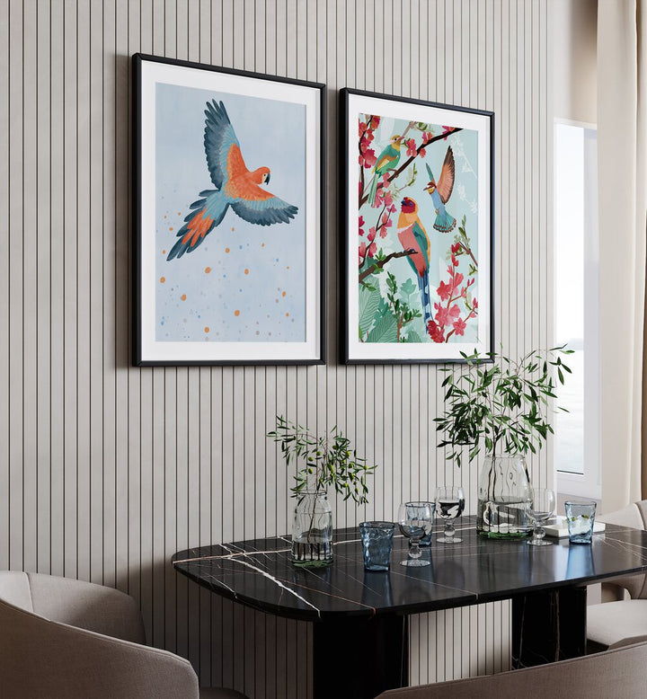Enhance your decor with BIRDS ON HIGH, SET OF 2 PAINTINGS, showcasing vibrant birds and stunning nature themes.