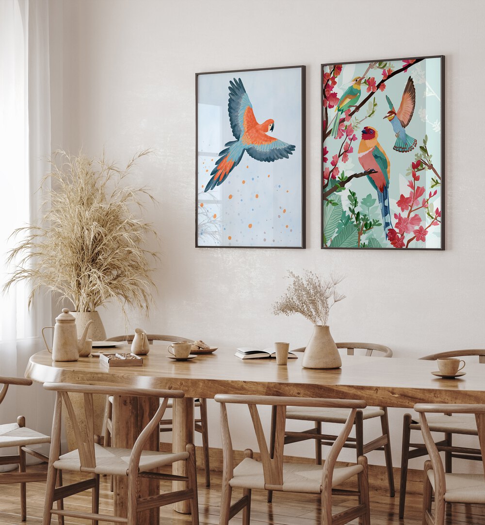 Brighten your space with the BIRDS ON HIGH, SET OF 2 PAINTINGS featuring vibrant bird designs. Perfect for nature lovers!