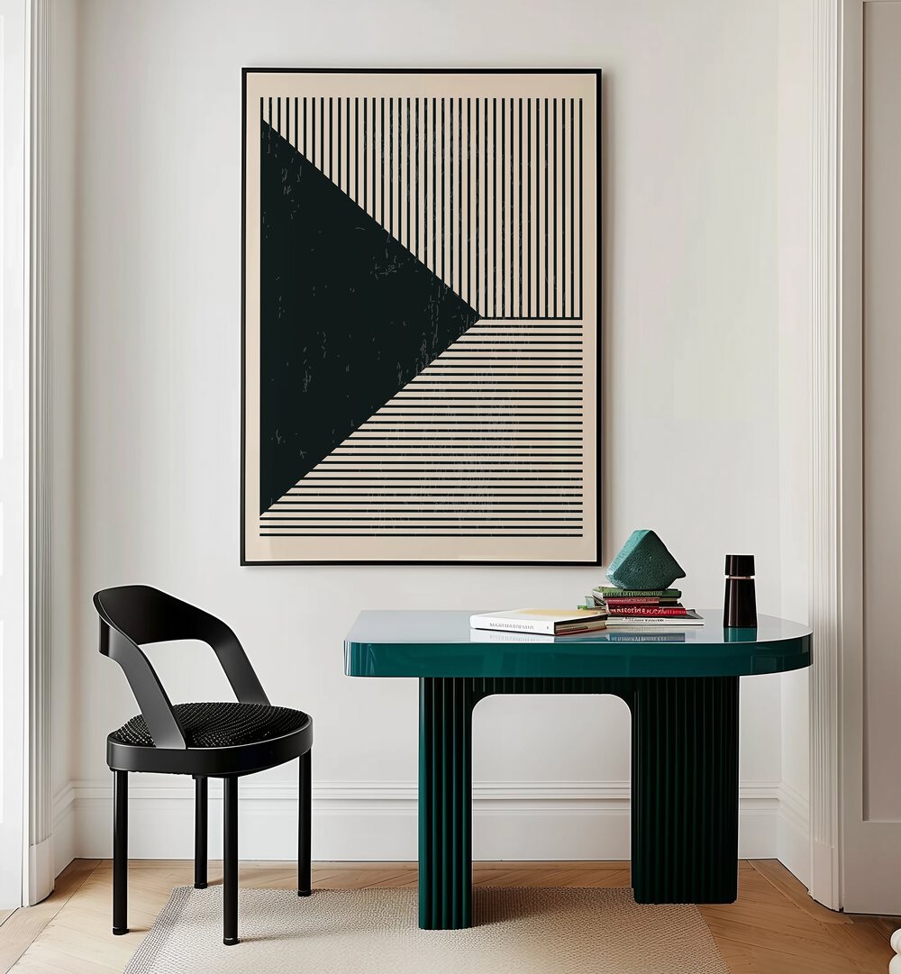 Stylish BLACK AND WHITE LINES SERIES II, GEOMETRIC ART PRINTS by Jay Stanley enhances modern living spaces.