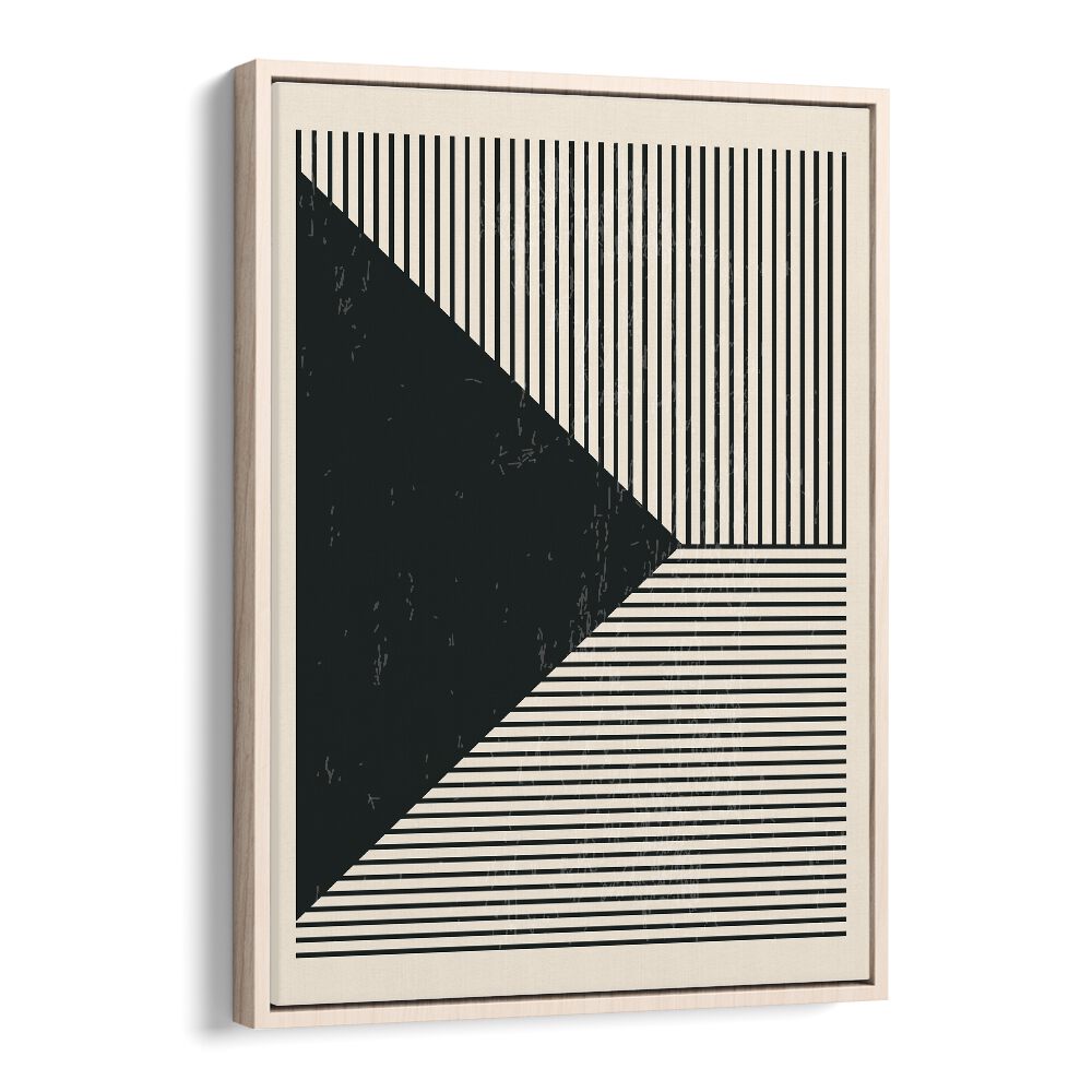 Stylish BLACK AND WHITE LINES SERIES II, GEOMETRIC ART PRINTS by Jay Stanley in an oak wood floater frame.