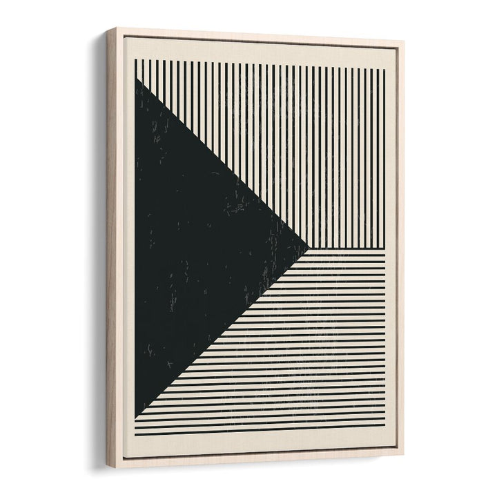Stylish BLACK AND WHITE LINES SERIES II, GEOMETRIC ART PRINTS by Jay Stanley in an oak wood floater frame.