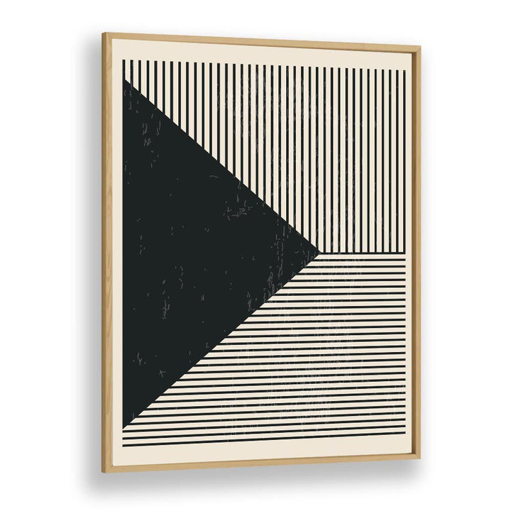 Stylish BLACK AND WHITE LINES SERIES II, GEOMETRIC ART PRINTS by Jay Stanley in a modern oak frame, perfect for decor.