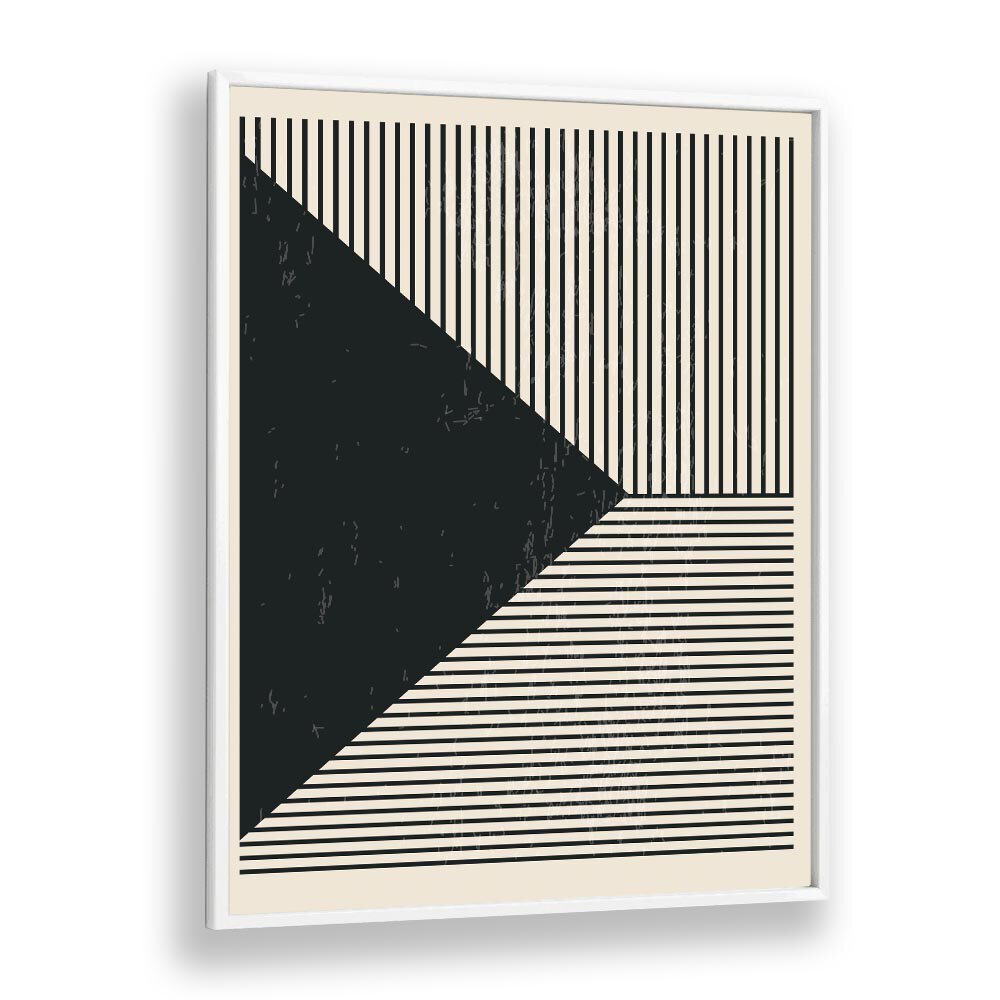 Sophisticated BLACK AND WHITE LINES SERIES II, GEOMETRIC ART PRINTS by Jay Stanley in a sleek white frame.