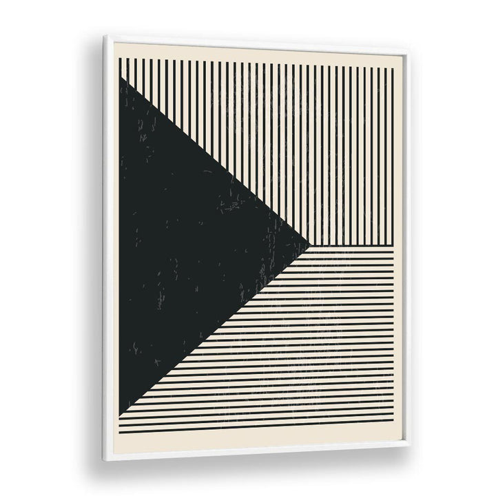 Sophisticated BLACK AND WHITE LINES SERIES II, GEOMETRIC ART PRINTS by Jay Stanley in a sleek white frame.