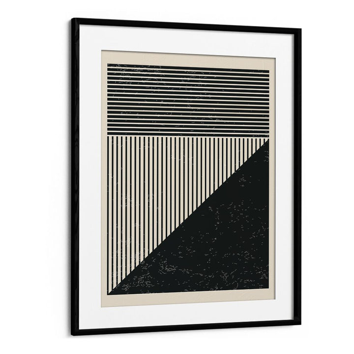 Black and White Lines Series V, geometric art prints by Jay Stanley, featuring elegant black frame and modern design.
