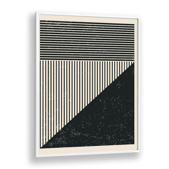 Stylish BLACK AND WHITE LINES SERIES V, GEOMETRIC ART PRINTS by Jay Stanley in a sleek white frame for modern decor.