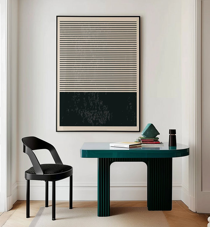 Stylish interior featuring BLACK AND WHITE MINIMAL SERIES II, GEOMETRIC ART PRINTS by Jay Stanley, enhancing modern decor.
