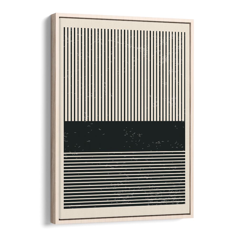 Stylish BLACK AND WHITE MINIMAL SERIES V, GEOMETRIC ART PRINTS by Jay Stanley in an elegant oak wood frame.