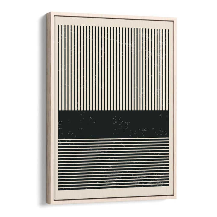 Stylish BLACK AND WHITE MINIMAL SERIES V, GEOMETRIC ART PRINTS by Jay Stanley in an elegant oak wood frame.
