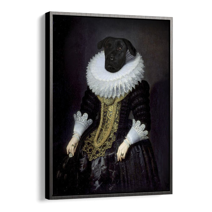 Elegant ANOUK, ANIMAL PAINTINGS poster featuring a dog in vintage attire, perfect for wildlife art lovers.
