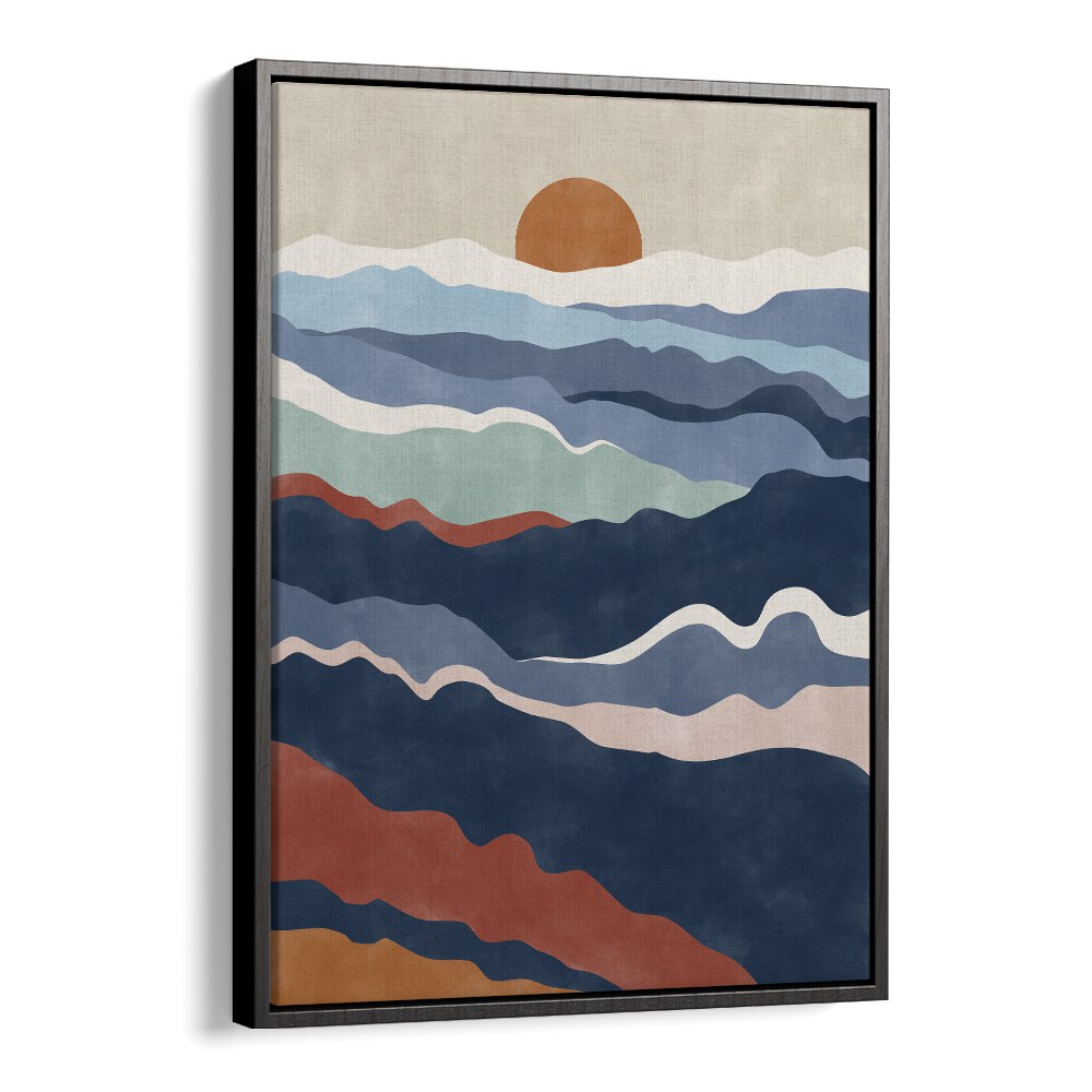 Stunning ABSTRACT TERRACOTTA & BLUE landscape painting by Elena Ristova, capturing nature's beauty in vibrant colors.