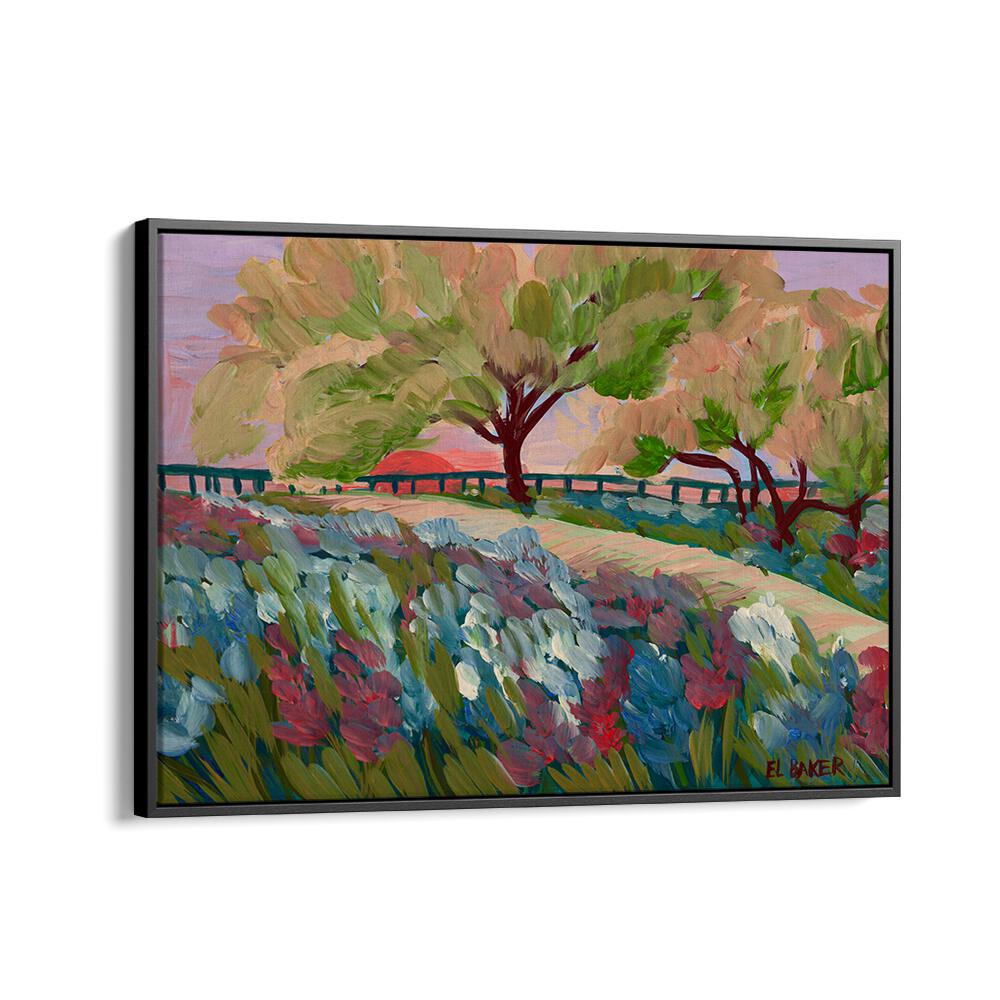 Vibrant HILL COUNTRY SUNRISE, LANDSCAPE PAINTINGS showcasing serene rolling hills and colorful flora, perfect for home decor.