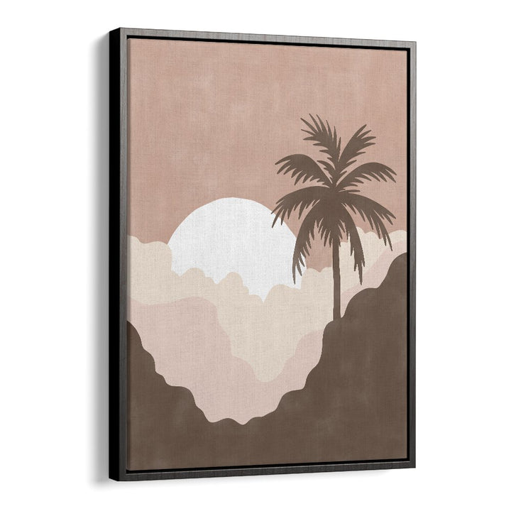 Stunning sunset landscape painting featuring a palm tree, perfect for enhancing your space with natural beauty.