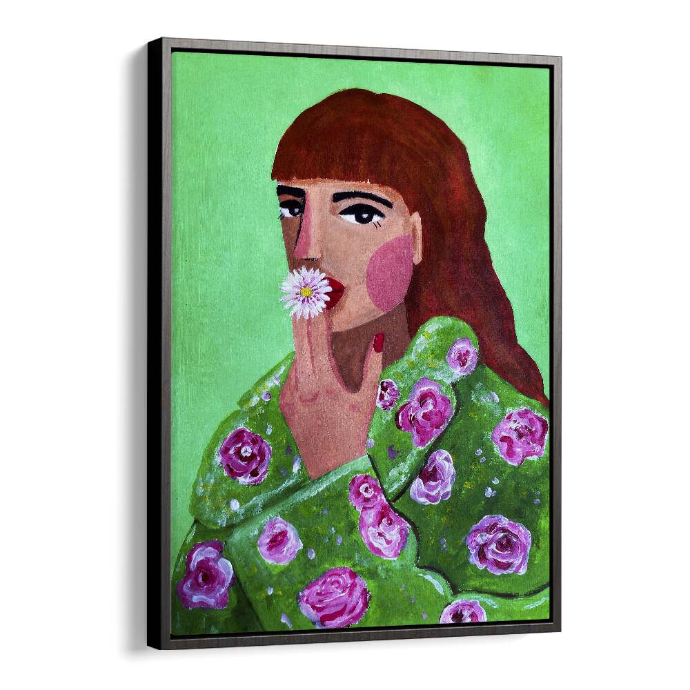 Stylish woman with a flower, showcasing the "WOMAN SMOKING A FLOWER, FASHION POSTERS" by Raissa Oltmanns.