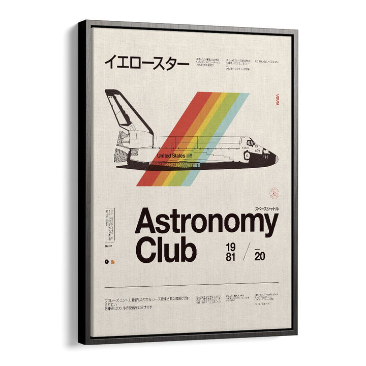 Stylish "Astronomy Club, Fantasy" poster showcasing a NASA shuttle, perfect for cosmic art lovers.