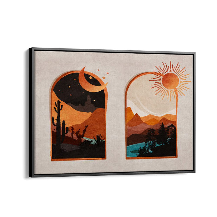 Stunning ARCH, BOHO ART PAINTINGS by Emel Tunaboylu, featuring vibrant desert scenes with a matte finish.