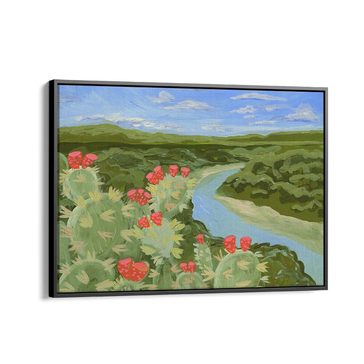 Vibrant AUSTIN HILL, LANDSCAPE PAINTINGS showcase serene river and cactus views, perfect for enhancing any space.