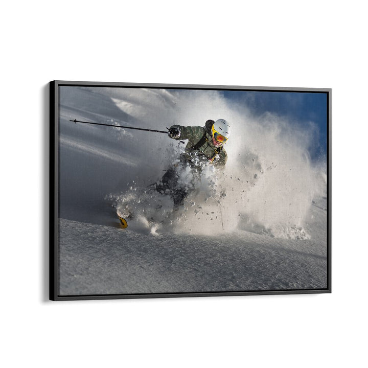 Dynamic skier carving through fresh snow, showcasing excitement in our GO FOR IT, PHOTOGRAPHY PRINTS collection.