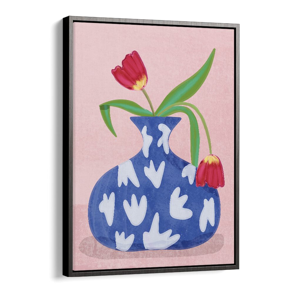 Stylish TULPE IN VASE, FASHION POSTERS by Raissa Oltmanns, showcasing vibrant tulips in an elegant blue vase.