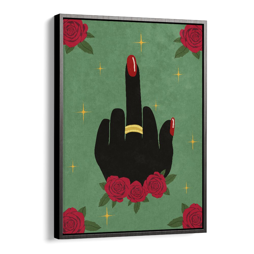 Bold "Middle Finger" fashion poster by Raissa Oltmanns, featuring striking art and vibrant roses on premium canvas.