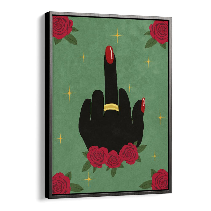 Bold "Middle Finger" fashion poster by Raissa Oltmanns, featuring striking art and vibrant roses on premium canvas.