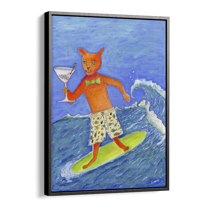 Colorful artwork featuring the SURFING COCKTAIL CAT by Sharyn Bursic, perfect for adding charm to any space.