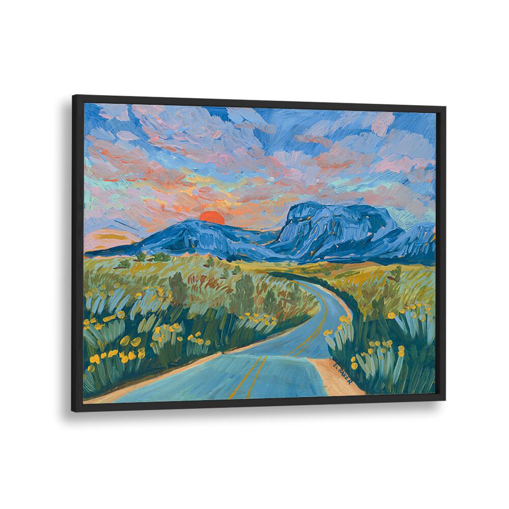 Vibrant sunset over rolling hills in the BLUE MOUNTAIN HIGHWAY, LANDSCAPE PAINTINGS collection, perfect for nature lovers.