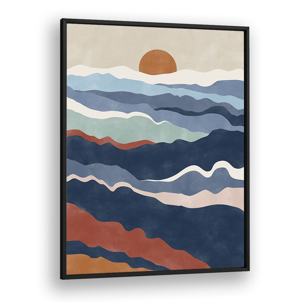 Stunning ABSTRACT TERRACOTTA & BLUE landscape painting by Elena Ristova, showcasing waves and sunlit colors.